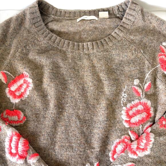 ANTHROPOLOGIE Embroidered Ranunculus Wool Blend Tunic Sweater in Multi Size M - Picture 9 of 13